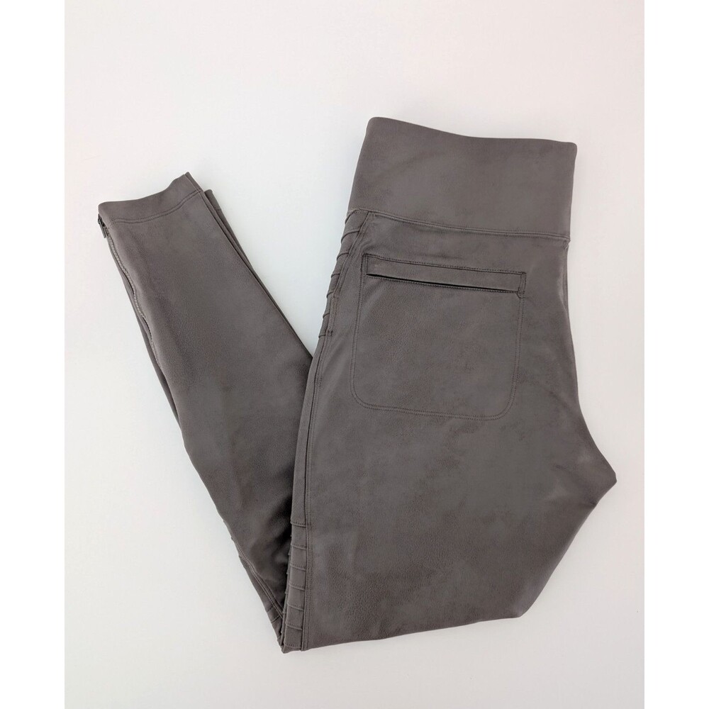 Athleta Delancey Gleam Moto Leggings Bluff Gray Back Pockets Ankle Zip Casual L